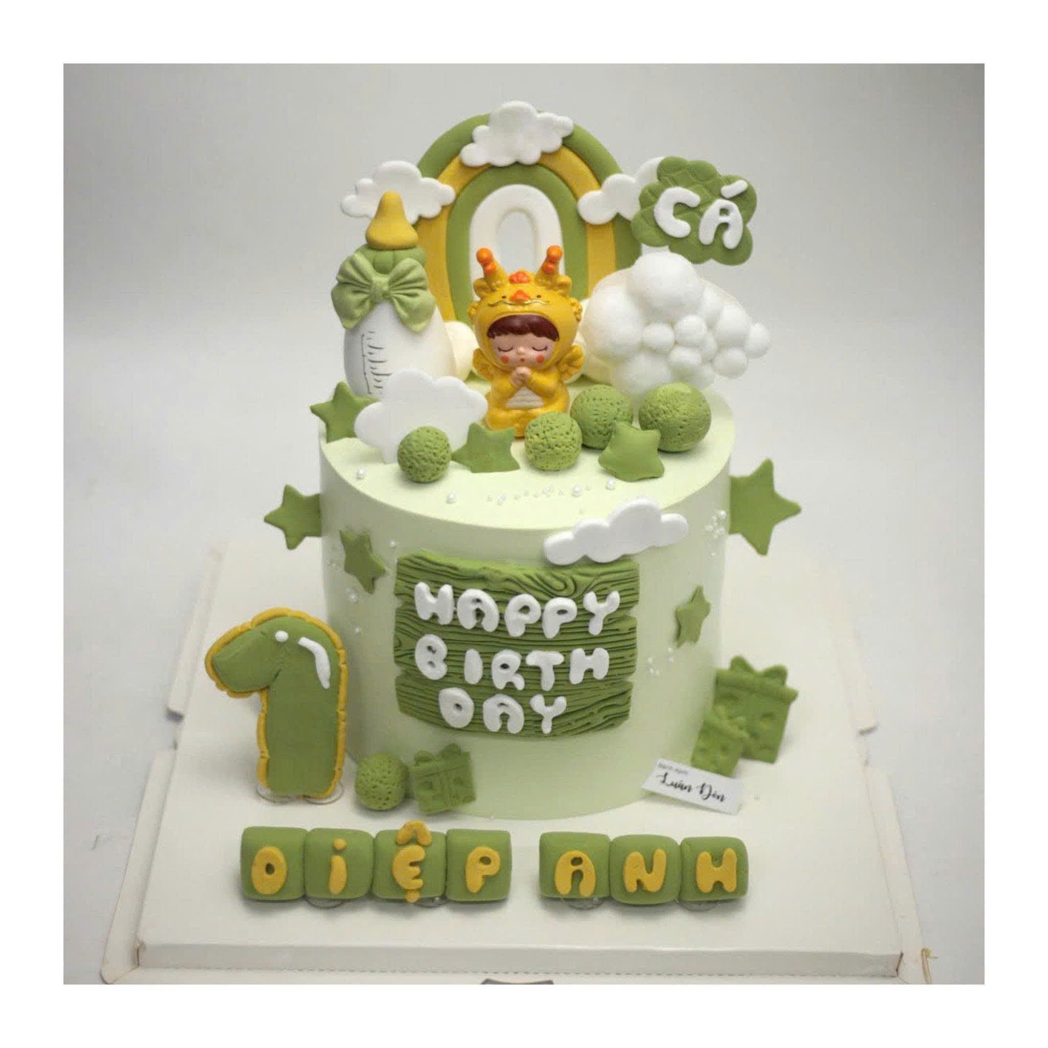 Bánh Thôi Nôi Bé Trai Khủng Long Xanh - Bánh sinh nhật Tiệm Bánh Luân Đôn